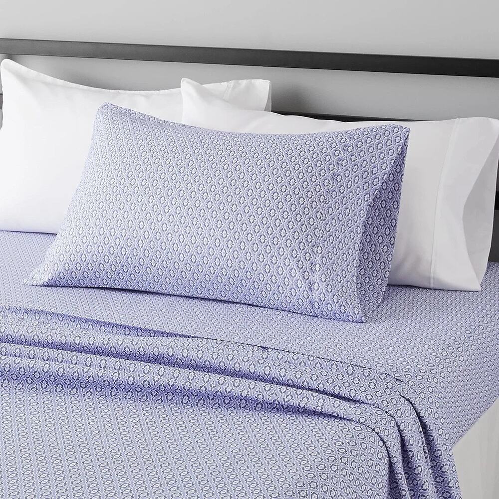 Amazon Basic Twin 3-Piece Microfiber Bed Sheet Set Blue Damask Soft Wrinkle-Free